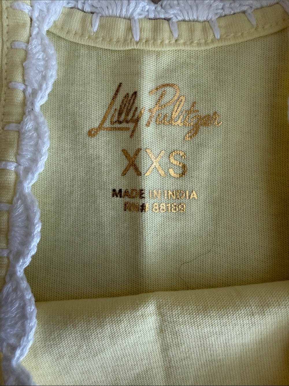 Lilly Pulitzer Pale Yellow Scoop Neck Tank with White Lace Trim - Picture 5 of 9